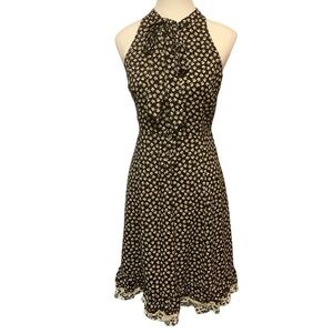 NOA NOA BLACK & CREAM PRINT 1/2 BUTTON-FRONT HALTER DRESS/ Size S